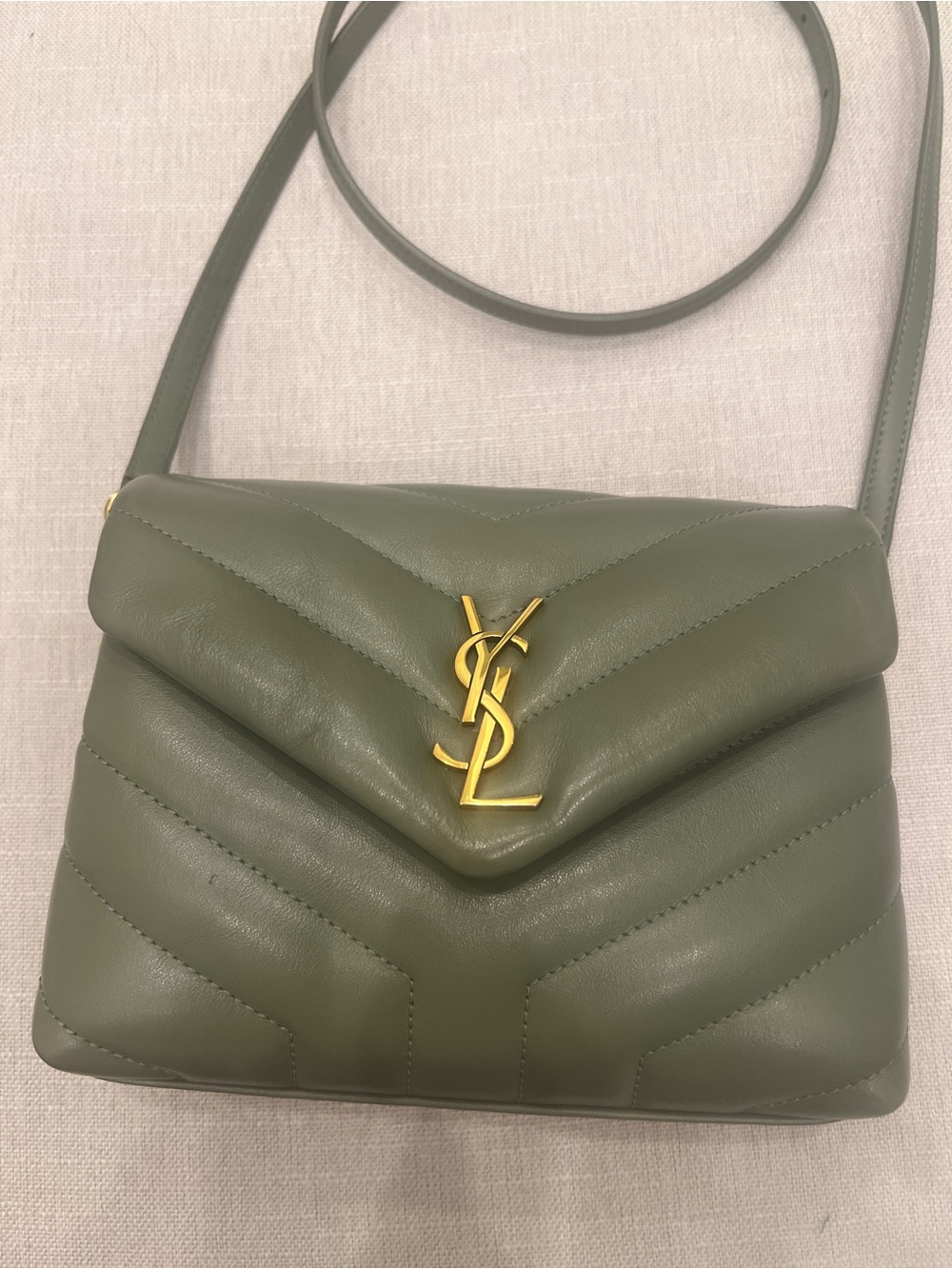Saint Laurent Quilted Leather Crossbody Bag in Olive